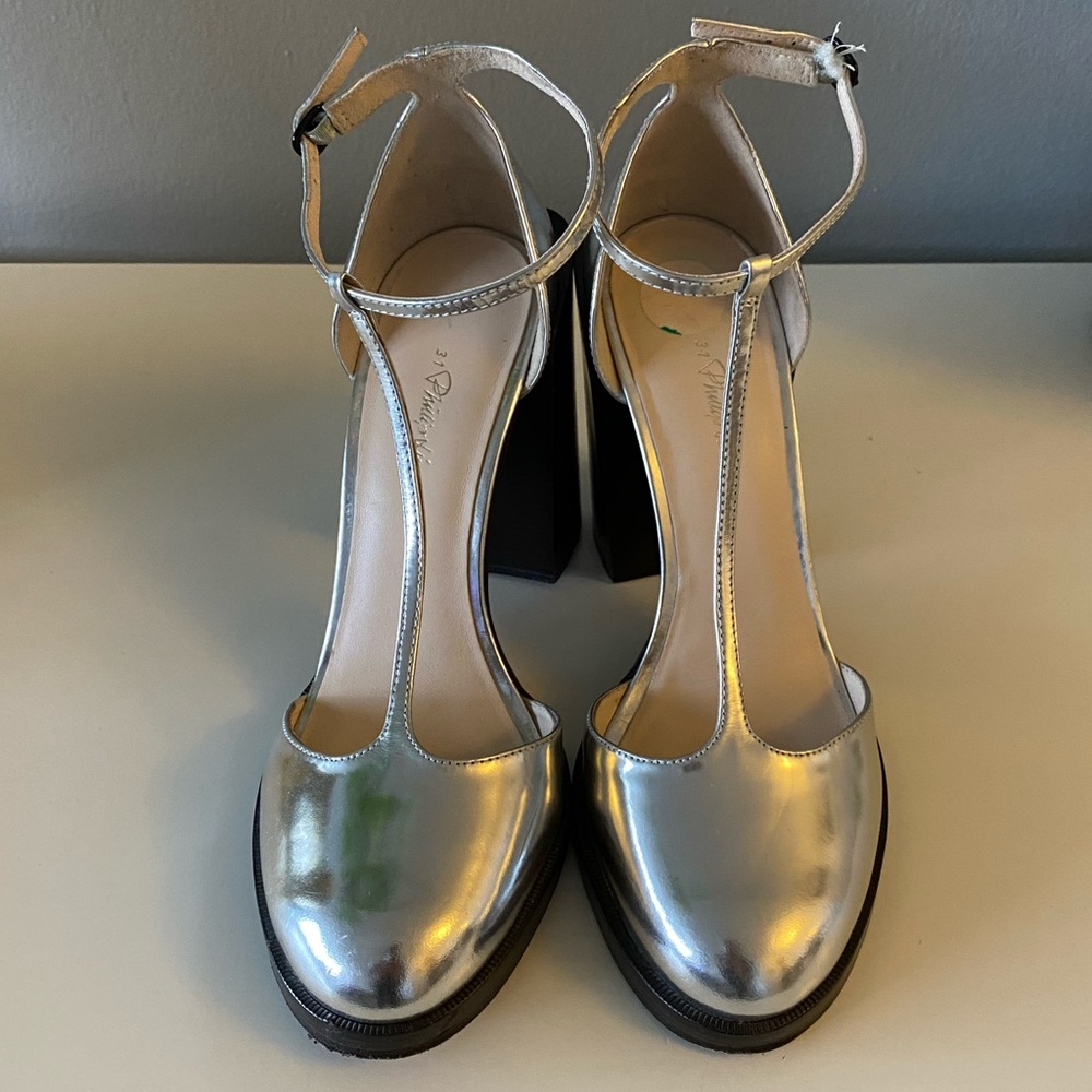 3.1 Philip Lim Silver Chunky Heels - Picture 2 of 6